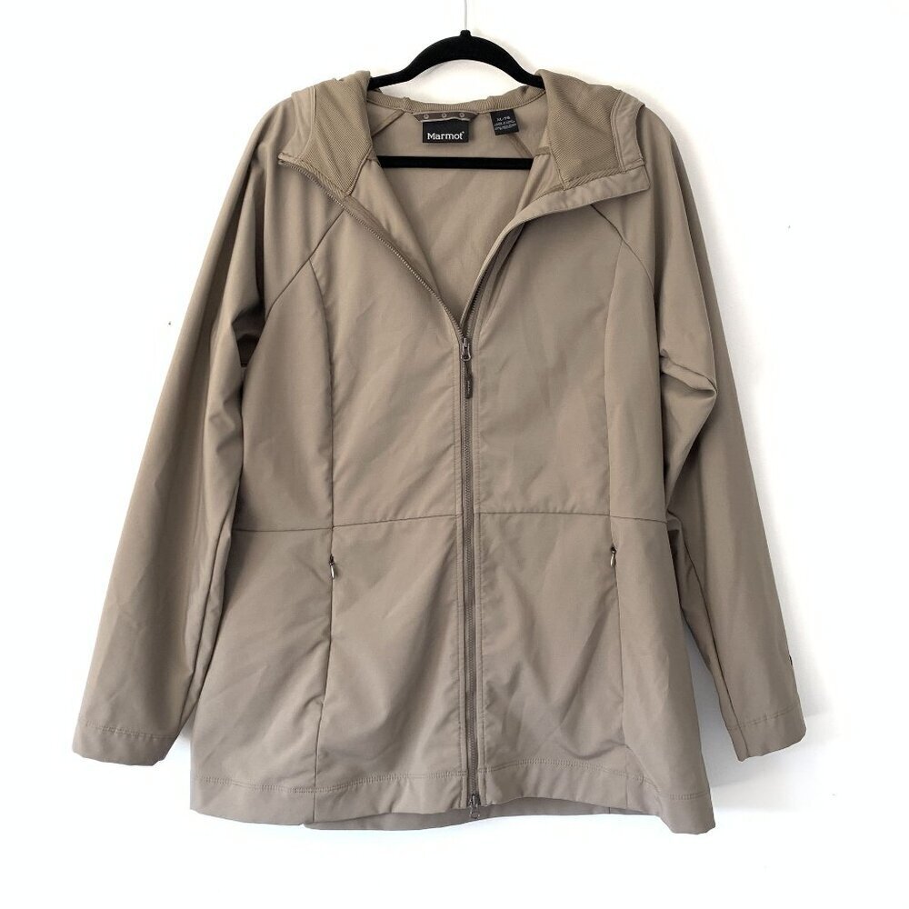 Marmot Womens XL Light Taupe Hooded Full Zip Jacket Polyester Blend
